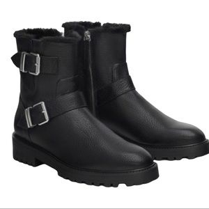 Zara Black Leather Fur Lined Moto Waterproof Booties